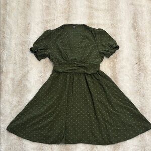 Cap Sleeve V-neck Olive Green Dress Large